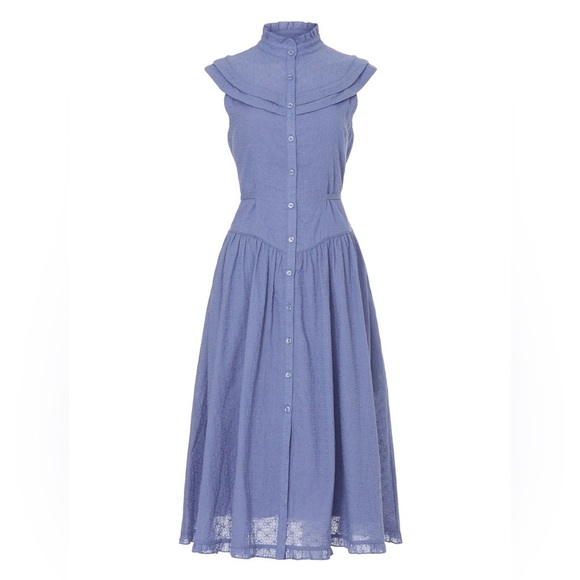 RTR PAMELA LOVE Blue Eyelet Midi Dress L - Picture 6 of 13